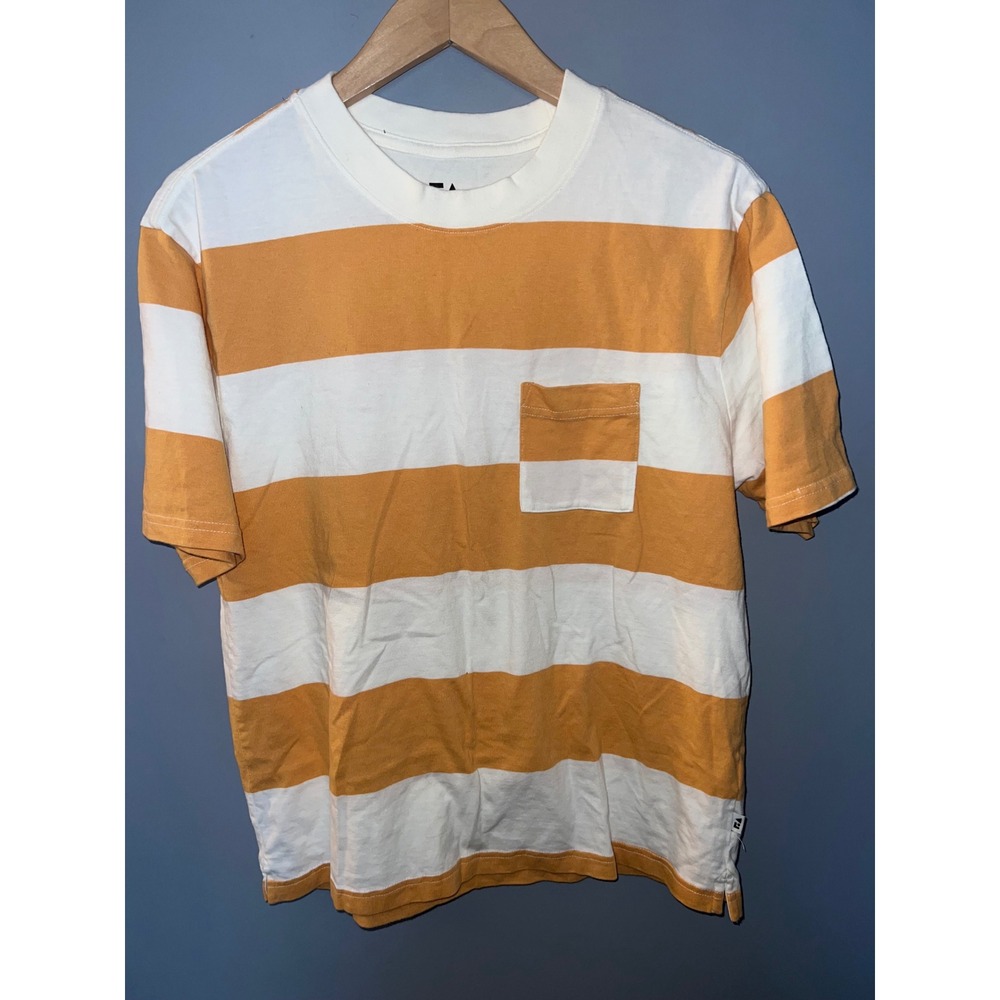 Free Assembly Mens Striped Pocket T-Shirt Yellow White Short Sleeve Small